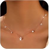 YYDSUNY Diamond Necklaces for Women, 925 Sterling SIlver White Cubic Zirconia Choker Necklace 14K Gold Plated Dainty Simple Six CZ Non Tarnish Charm Chain Trendy Wedding Birthday Jewelry Gifts