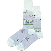 Hot Sox Men's Beach Scene Crew Socks 1 Pair, Light Blue, Men's 10-13