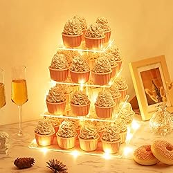 4 Tier Cupcake Stand with LED String Light, Acrylic