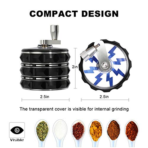 HOKirin 2.5” 5 Piece Hand Crank Herb Grinder,Aluminum Alloy Spice Herb