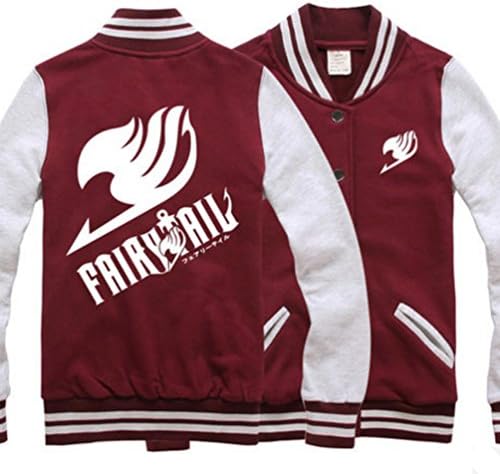 Fairy Tail Cotton Baseball Uniform Unisex Cosplay Costume Autumn and Winter Coat (M, Wine red)