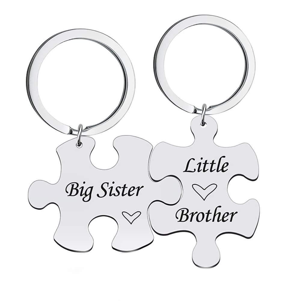 ShiQiao Spl Sister Brother Gifts for Women Men Christmas Birthday Gifts for Siblings Big Sister Little Brother Matching Keyring 2 Pcs