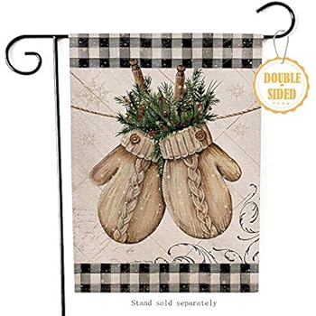 Hzppyz Merry Christmas Garden Flag, Home Decorative Gloves Xmas Outdoor Flag Sign, Rustic Burlap House Yard Garden Flag Vintage Winter Outside Seasonal Decoration Home Decor Flag 12.5 x 18