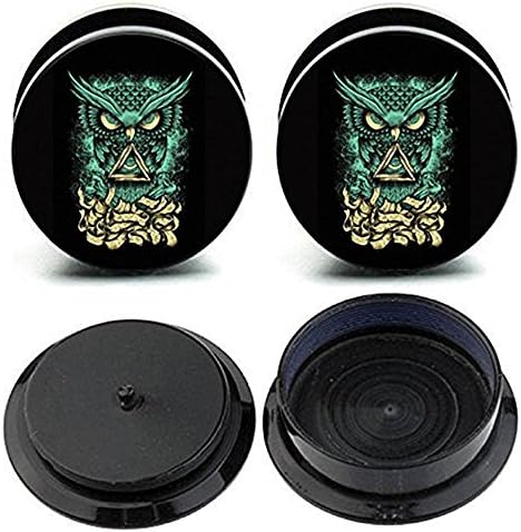 Caspian Jewelry Ear Stretching Plugs 1 Pair Mystical Green Owl Ear Gauges Plugs (22mm/7/8")