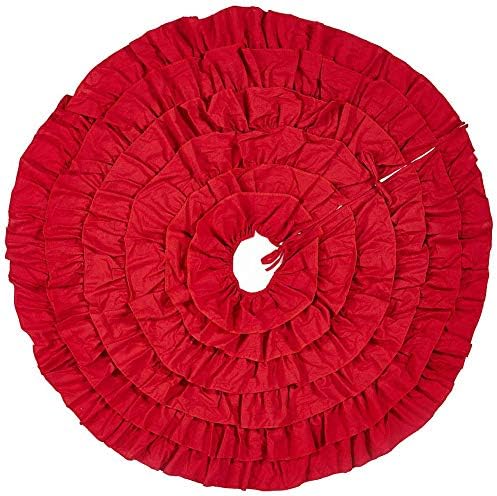 Sea Plan 48 inch Christmas Tree Skirt Red Linen Pleated Skirt Holiday Decoration Ruffle