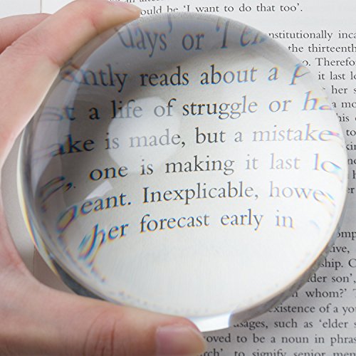 Large 3.9 Inch Glass Dome Magnifier/Paper Weight by Hombae – Genuine Crystal Glass, Easy to Glide Paperweight, Professional Grade Reading Aid for Newspapers, Maps, Books – Large 3.9” Diameter