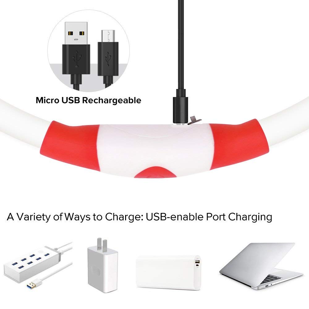 Illumifun Led Dog Collar, USB Rechargeable TPU Cuttable Light Up Collar Make Your Dogs Seen & Safe in the Dark (Ruby Red)