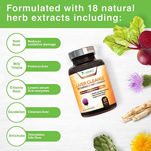 Liver Cleanse Detox & Repair Formula 1100mg - Highest Potency 22 Herbs, Made in USA, Best Vegan Milk Thistle Extract, Silymarin, Beet, Artichoke, Dandelion, Chicory, Support Supplement - 120 Capsules - Thumbnail 4