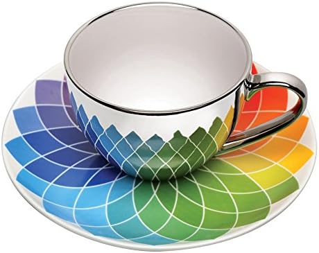 Mirrored Porcelain Tea Cup And Color Spectrum Patterned Saucer Set