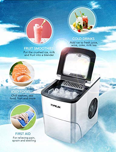 TOPELEK Countertop Ice Maker Machine, Ice Cubes Ready in 6 Mins, Make 26 lbs Ice in 24 Hrs with LED Display Perfect for Parties Mixed Drinks, Portable Electric Ice Machine 2L with Ice Scoop and Basket
