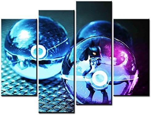 ClassiceDecorArt Wall Art Paintings - 4 Pieces Decor Art of Anime Pokemon Plobe Sphere cg Digital Art Manipulations Fantasy Painting - The pictures Print on Canvas for Modern Home Decor Decoration