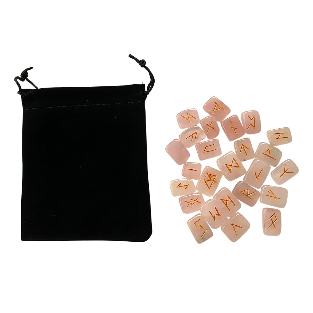 VIE Rune Set with Pouch, Rectangular, Rose Quartz