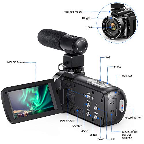 Videocamara-Digital-Andoer-Porttil-Cmara-de-Video-Digital-1920-1080P-HD-Pantalla-30-IPS-24MP-16X-Zoom-DigitalRotacin-de-270-con-Control-Remot-Apoyo-Noche-de-Infrarrojos-Disparar