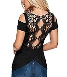 Dreamtravel Womens Summer Short Sleeve Shoulder-off Blouse T Shirt Casual Lace Tops