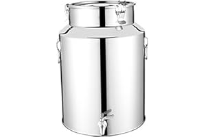 Milk Can 5L Stainless Steel Water Dispenser Bucket with Spout Locking Lid and Handle for Milk Wine Oil Honey Storage Kitchen 