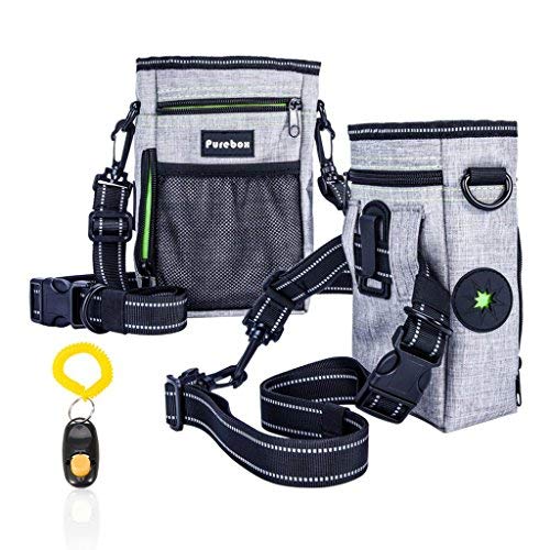 Dog Treat Pouch waterproof Training Bag Built-In Poop Bag Dispenser With Reflective Adjustable Straps and training Clicker 3 Ways To Wear By PureBox