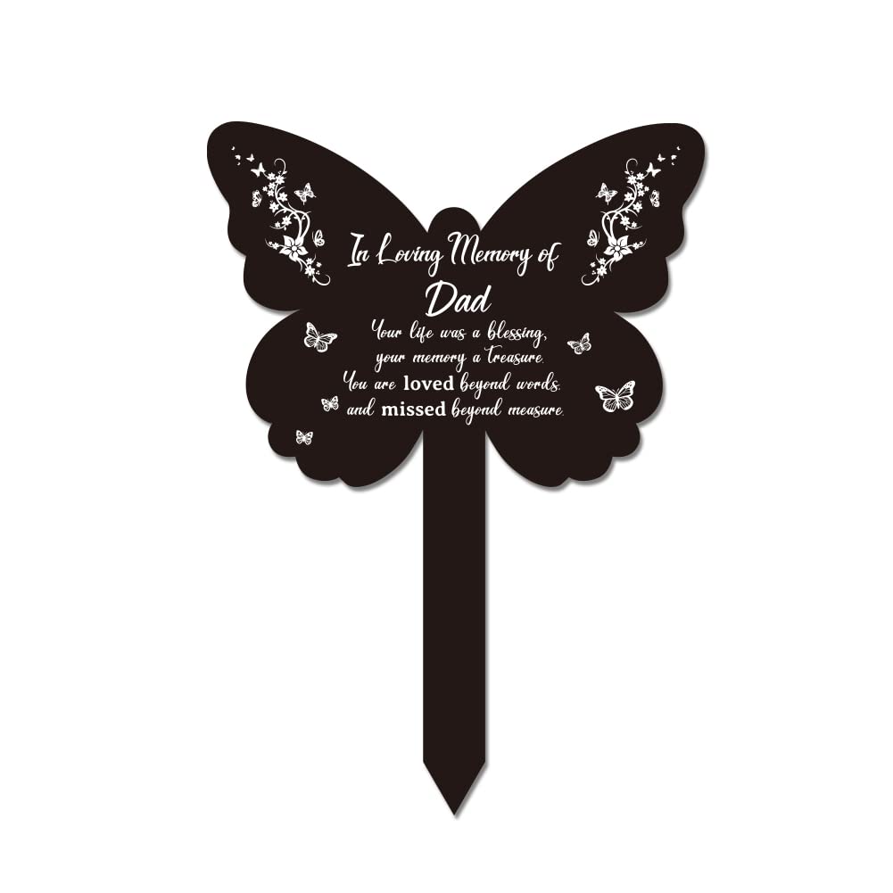 GLOBLELAND Butterfly Shape Dad Memorial Remembrance Plaque Stake Acrylic Plaque Memorial Commemoratory Sign Garden Remembrance Decoration for Dad's Funeral Anniversary — image 1