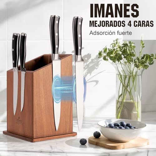 ENOKING Magnetic Kitchen Knife Holder, Acacia Wood Kitchen Knife Holder, Extra Large Kitchen Utensil Holder for Knives and Kitchen Utensils