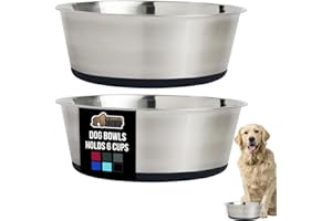 GORILLA GRIP Set of 2 Dog Bowls, Holds 6 Cups (48 fl oz), Heavy Duty Metal Food and Water Bowl for Feeding Dogs and Cats, Dishwasher Safe, Rust Resistant Stainless Steel, BPA Free Rubber Base, Black