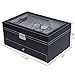 BASTUO 12 Jewelry Display Case Watch Box Organizer Holder with Jewelry Drawer for Storage, Men's Watch Storage Case Tray with Key&Lock, Black PU Leather with Glass Top
