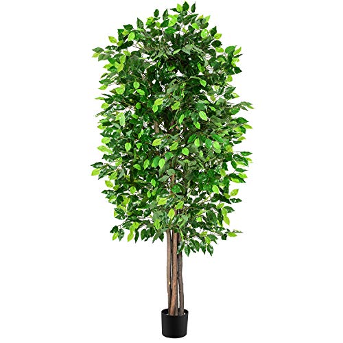 Woooow 6Ft Artificial Ficus Tree Silk Tree in Planter,Ficus Tree with