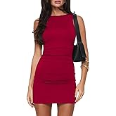 IHOT Womens Casual Boat Neck Going Out Mini Dress Sleeveless Summer Party Club Ruched Bodycon Dresses