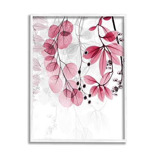 Stupell Industries Modern Pink Botanical Leaves White Framed Giclee Art Design…