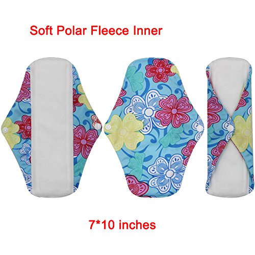 Asenappy Washable Cloth Menstrual Pads 5 PCS Reusable Sanitary Pads+1 bag (Medium, Mixed Prints)