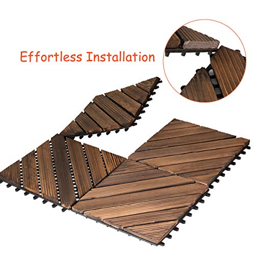 Giantex 11 PCS 12" x 12" Floor Tiles, Interlocking Wood Deck Tiles, Patio Pavers, Indoor and Outdoor Flooring Decking Tiles, Diagonal Pattern, Brown (1) - Thumbnail 4