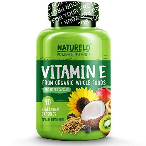 NATURELO Vitamin E - 350 mg (522 IU) of Natural Mixed Tocopherols from Organic Whole Foods - Best Supplement for Healthy Skin, Hair, Nails, Immunity, Eye Health - Non-GMO, Soy free - 90 Vegan Capsules