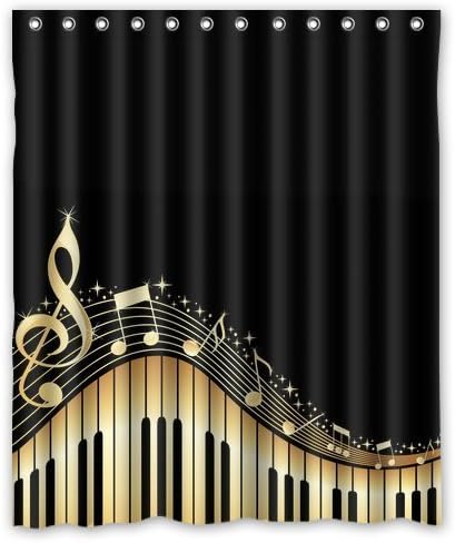 Piano And Music Note Shower Cutains-Water, Soap, and Mildew resistant - Machine Washable - 12 Shower Hooks are Included-66" x 72"