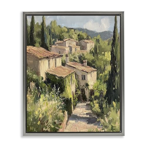 Stupell Industries Expressionist Village Buildings Gray Framed Floater Canvas W…