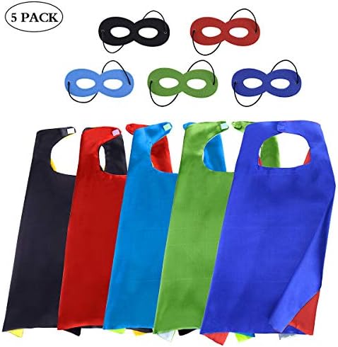 JRing Kids Party Capes for Superhero Birthday Party Cosplay for Children Aged 3+ (5 Sets, Capes + Masks)