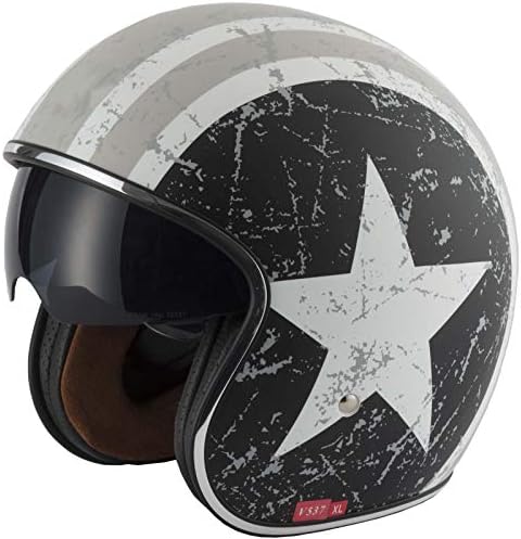 VCAN V537 Motorcycle Helmet Jet Scooter Open Helmet Vespa Urban Touring Vintage Style, REBEL STAR (XS(53-54cm))