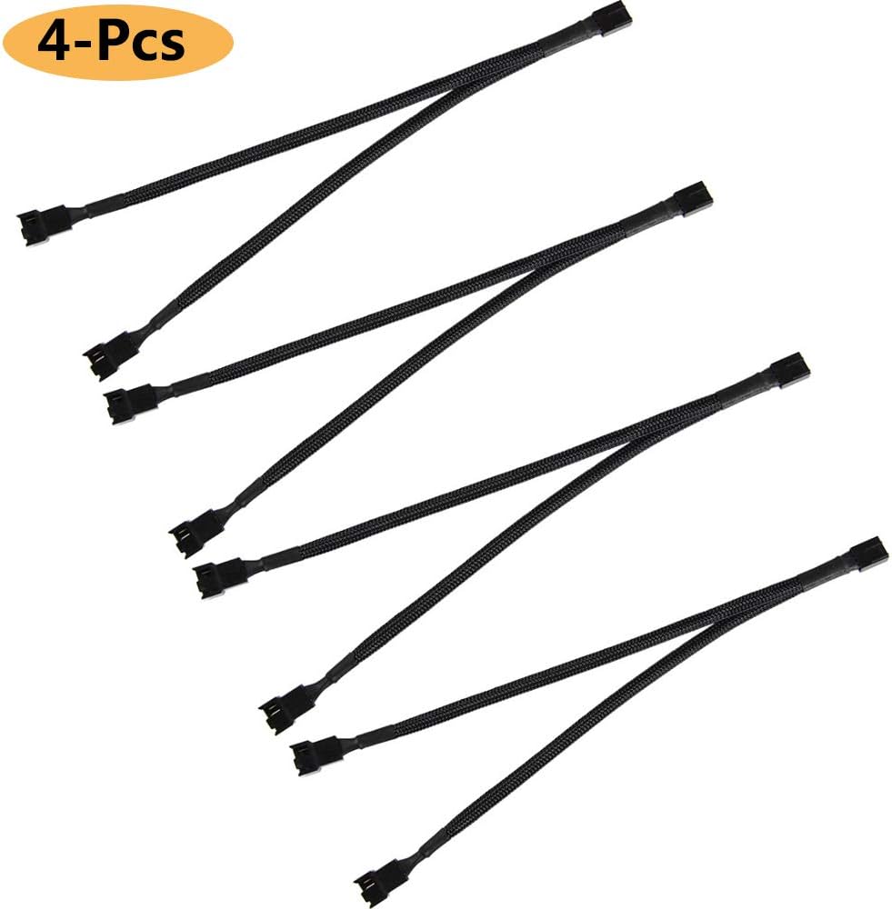 NOZOMI 4 Pcs PWM Fan Splitter Cable, 4 Pin Y Splitter 1 to 2 Converter Computer PC Fan Power Extension Cable Black Sleeved for Computer ATX Case 4-Pin/3-Pin Cooling Fan Cable 26cm