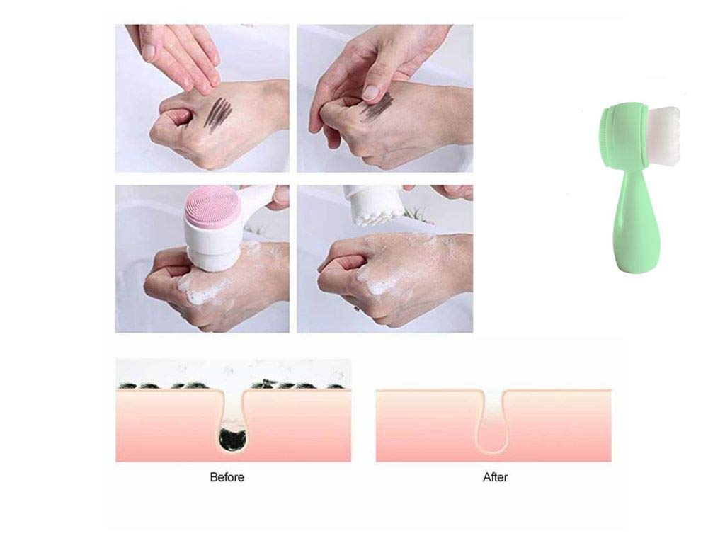 Facial Cleanser Brush Portable 2 in 1 Double Side Silicone Soft Fur Scrub Manual Silica Scrub Face Massage Washing Brush Blackhead Remover Skin Care Tool(Green): Beauty