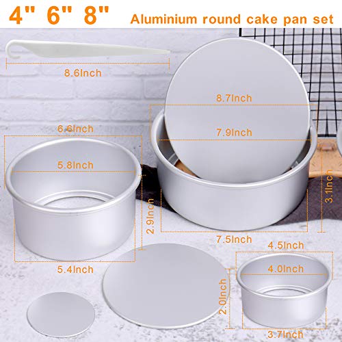 Aluminum Round Cake Pans,3PCS Round Cake Pan Set with 4 Inch,6 Inch and 8 Inch Aluminum Cake Pans 3" Deep,Round Baking Pans,Cheesecake Pan with Removable Bottom for Instant Pot and Pressure Cooker
