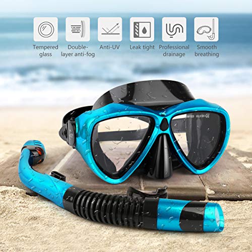 AiJoy Dry Top Snorkel Set Tempered Glass Diving Mask Anti-Fog Lens Snorkeling Set for Adult and Youth - Thumbnail 5