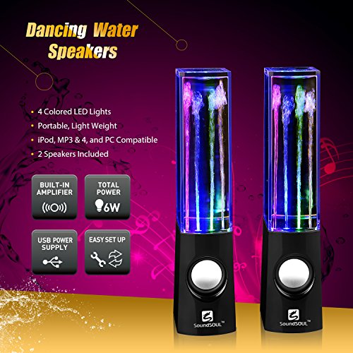 SoundSOUL Water Dancing Speakers Light Show Water Fountain Speakers LED Speakers (3.5mm Audio Plug, 4 Colored LED Lights, Portable Speakers) - Black Electronics, Portable Audio & Video, Portable Speakers & Docks, Portable Line-In Speakers