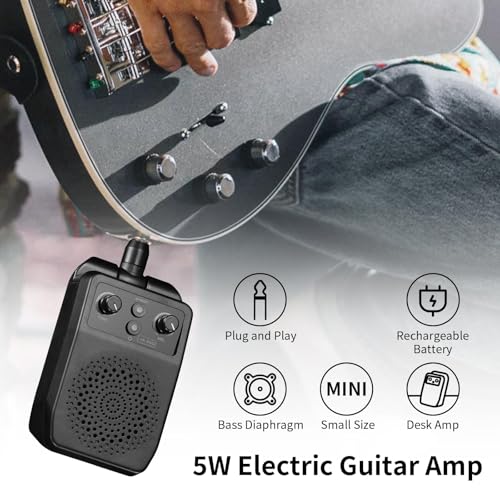 TERRIFI 5W Electric Guitar Amp, Mini Portable Bluetooth Amplifier, Rechargeable Small Personal Practice Amp with 4 Effects, Overdrive, Distortion, Reverb, Clean, Ideal for Electric Guitar, Black