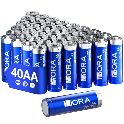 1 Hora Pilas AA, Paquete de 40 Baterias Alcalinas AA industriales LR6 1.5V, Desechables de Alto Rendimiento para Juguetes, Reloj, Despertador, Mando a Distancia portátil y Otros Dispositivos Diarios