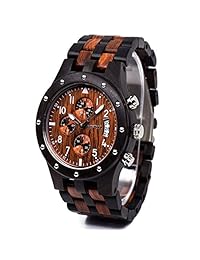 Bewell W109D Sub-diales Reloj de Madera Cuarzo Analógico Movimiento Fecha Reloj de Pulsera para Hombre