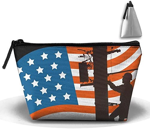 Ruin American Flag Man Climbs The Telephone Pole Portable Pouch Waterproof Trapezoidal Storage Bag