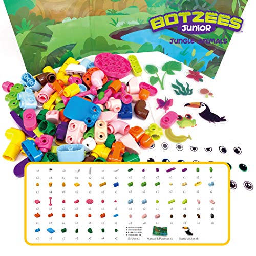 PAI TECHNOLOGY Botzees Junior Jungle Pack Building kit – Jungle Animal Toy and Construction Kit with Puzzles, Stem Toy, Educational Engineering, Ages 3,4,5, 6+ Year Old Boys & Girls (App Based)