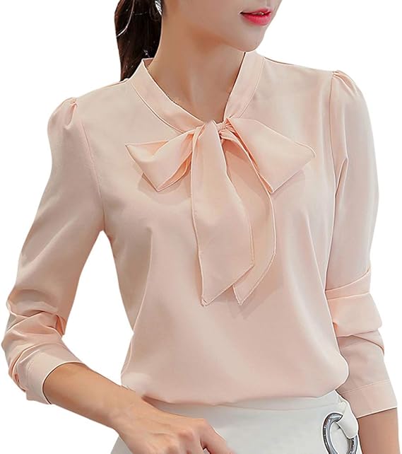 Women Work Tops Chiffon Long Sleeve Bow 
