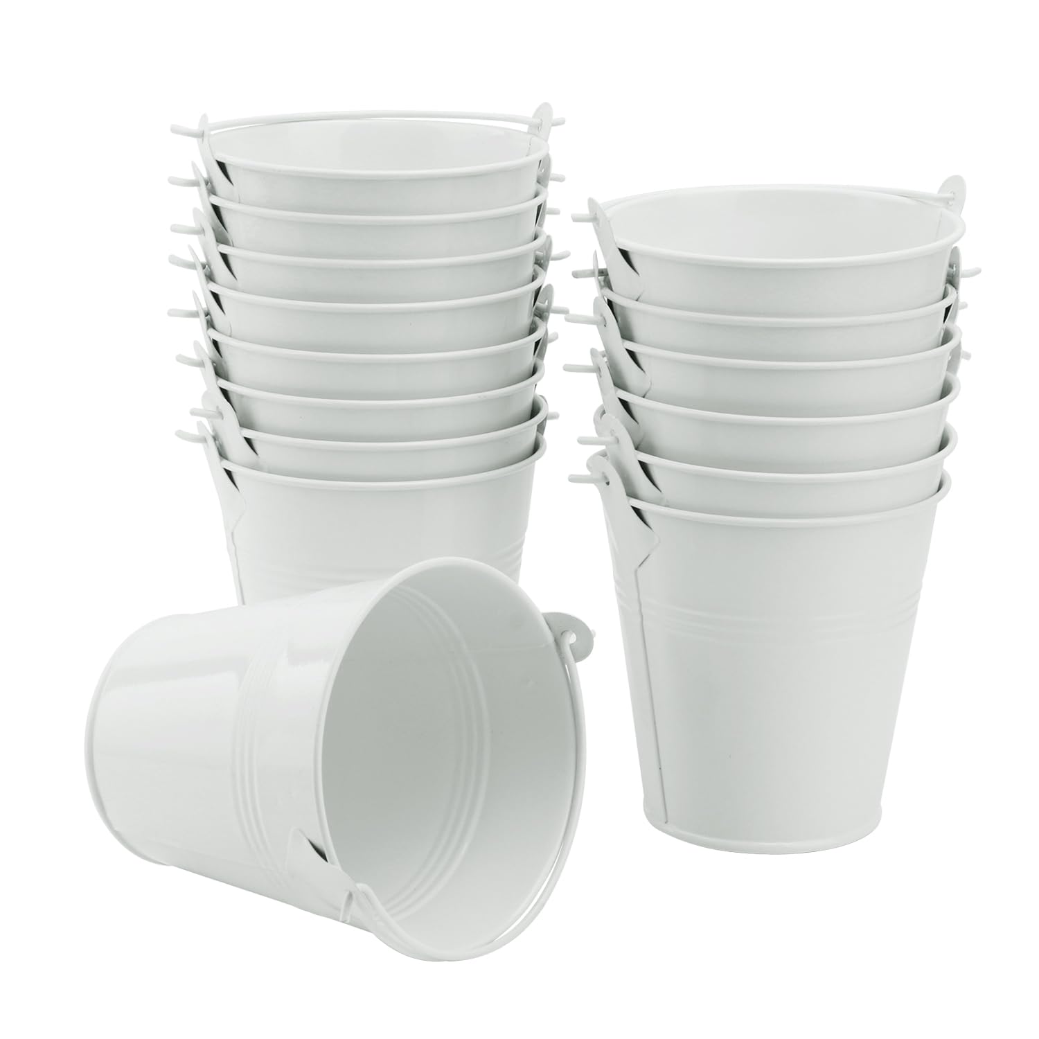 Photo 1 of 15 Pack 4 Inch White Iron Pail, Metal Buckets with Handle, Easter Bucket,Pencil Holder and Flower Pots, Used to Carry, Store, or Even Plant, by GENHAKON.