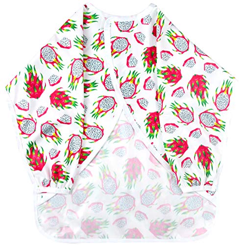 Langsprit Baby Bib with Sleeves-Waterproof Infant/Toddler Bib with Pocket(6-24 Months),Dragon Fruit