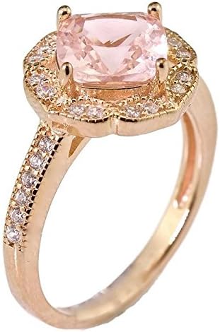 Created Pink Morganite Floral Halo Bridal Engagement Wedding Promise Ring Rose Gold Over Sterling Silver Size 5