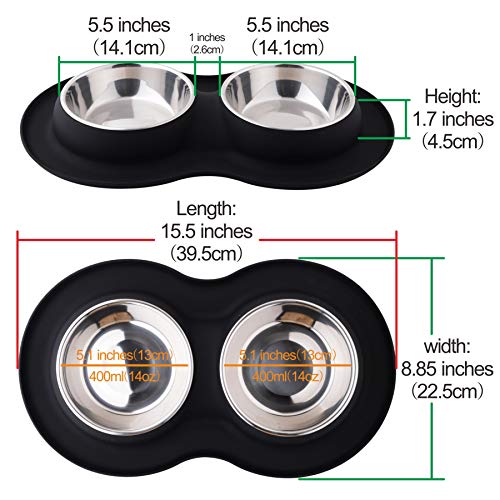 Roysili Double Dog Bowl Pet Feeding Station, Stainless Steel Water and Food Bowls with Non Skid Non Spill Silicone Mat, Quality Dog Bowl Holder for Small Medium Dogs Cats (Small, Pink) - Thumbnail 2