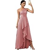 Uknztcl Women's One Shoulder Bridesmaid Dresses with Slit for Wedding Pleated Satin High Low Long Formal Evening Dress
